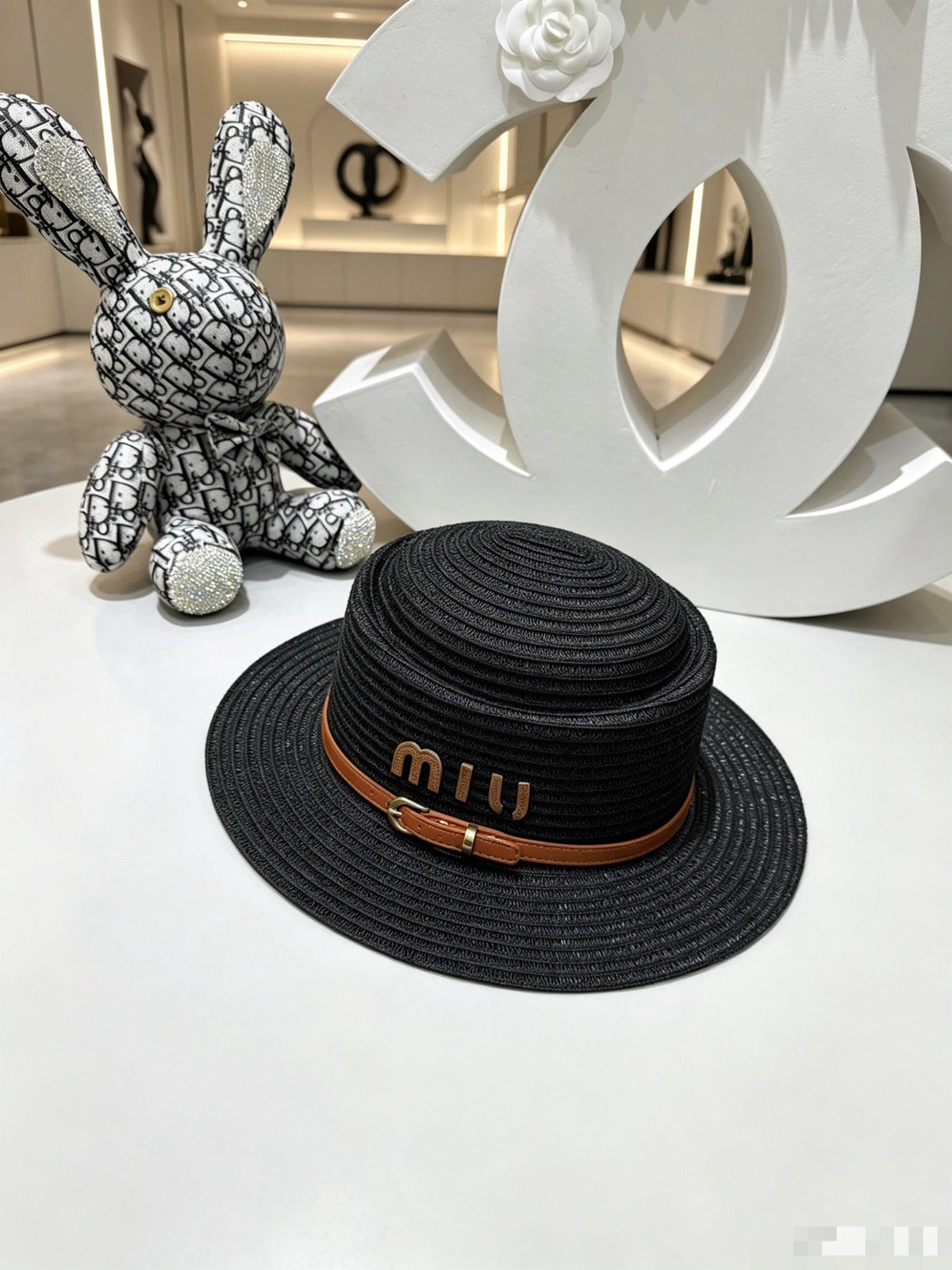 MIU MIU Concave Crown Flat Brim Cap